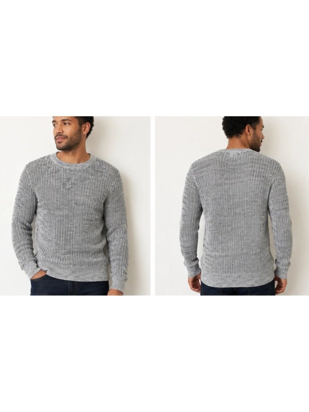 AllSaints Spitalfields Mens Gray Open Knit Crewneck Sweater Medium